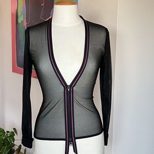 MARIE SAINT PIERRE designer, black mesh top, long sleeve, size XS/S